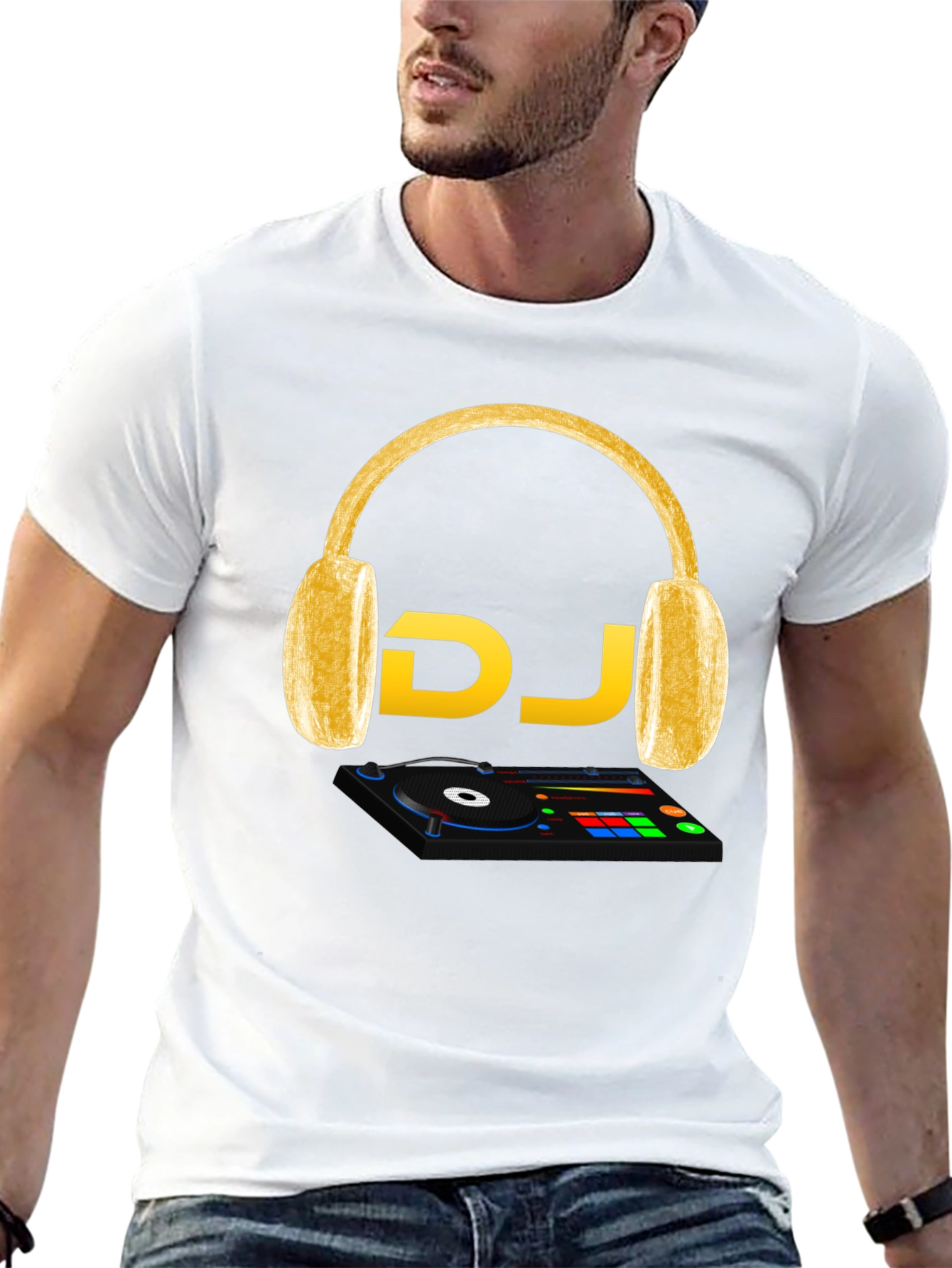 DJ Music T-Shirt - Headphones and Turntable Design