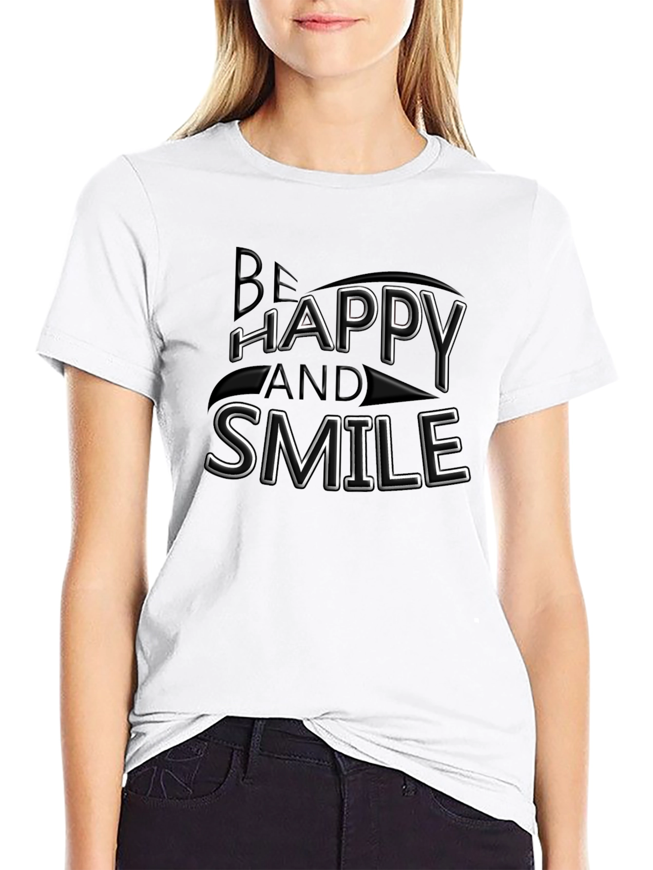 Be Happy and Smile Graphic Black T-Shirt