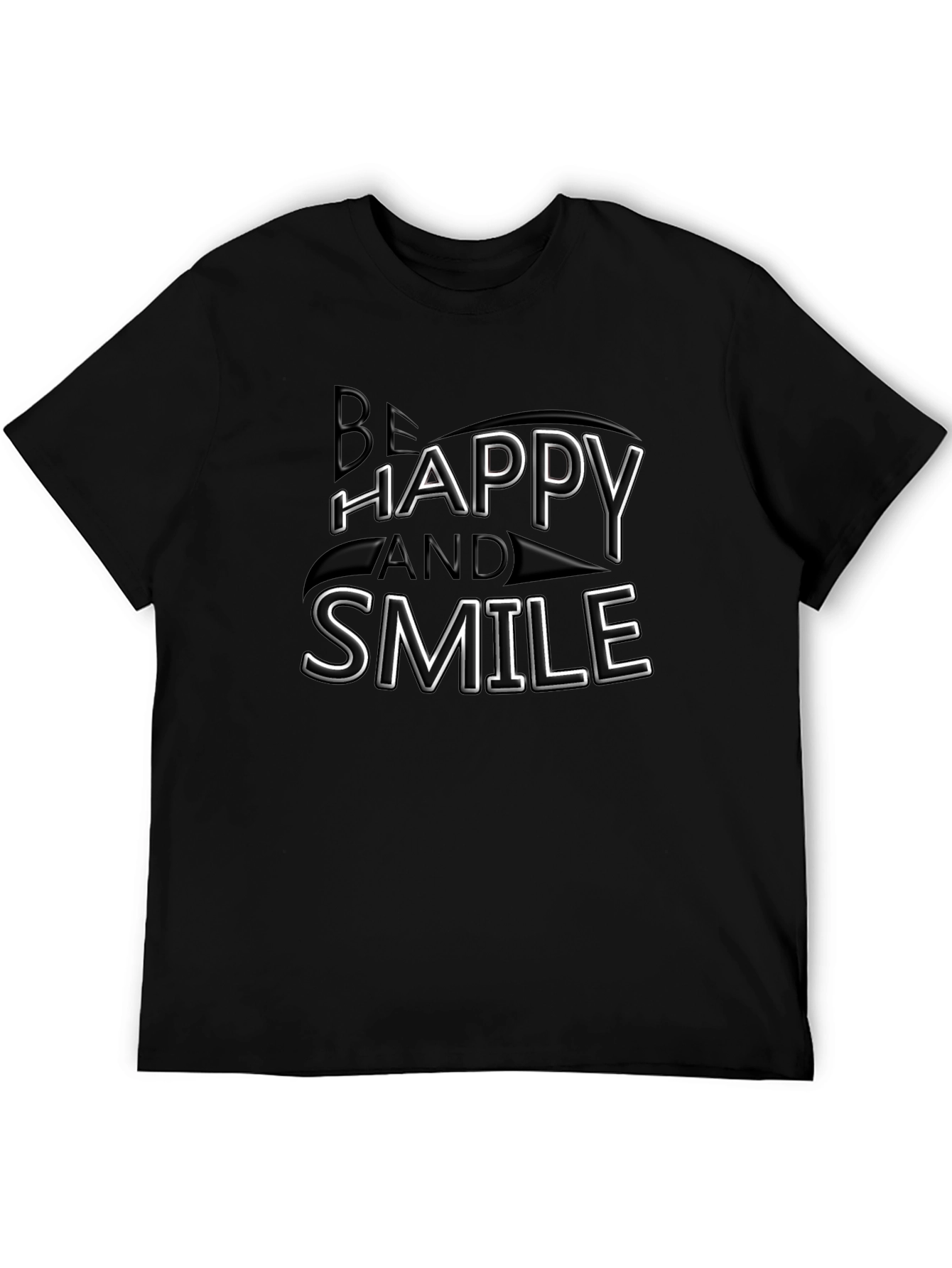 Be Happy and Smile Graphic Black T-Shirt