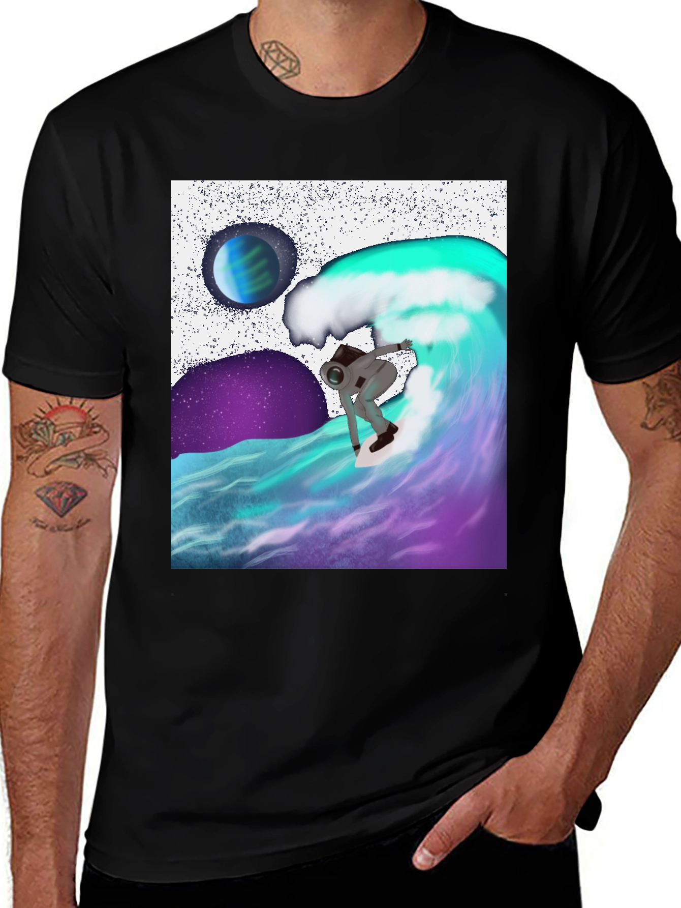 Astronaut Surfing Tee - Space Wave Rider