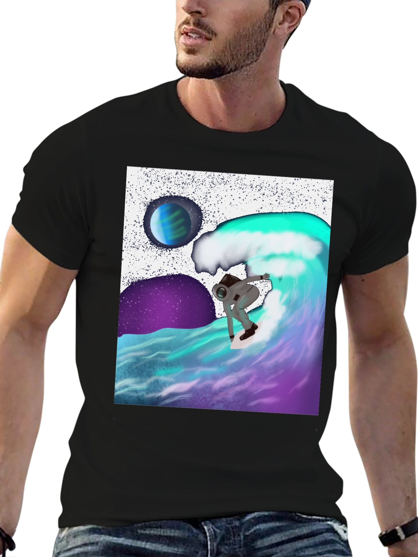 Astronaut Surfing Tee - Space Wave Rider