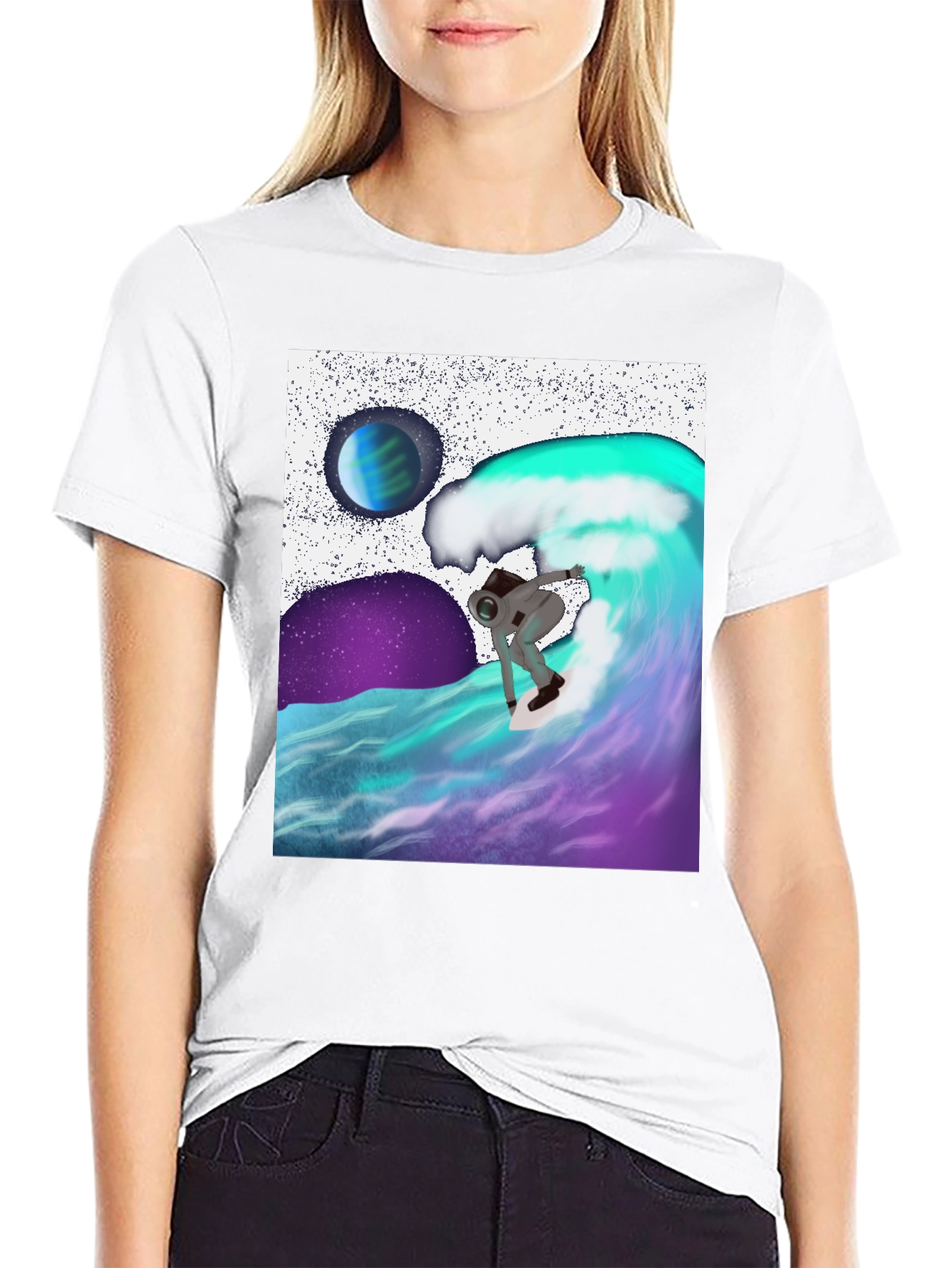 Astronaut Surfing Tee - Space Wave Rider