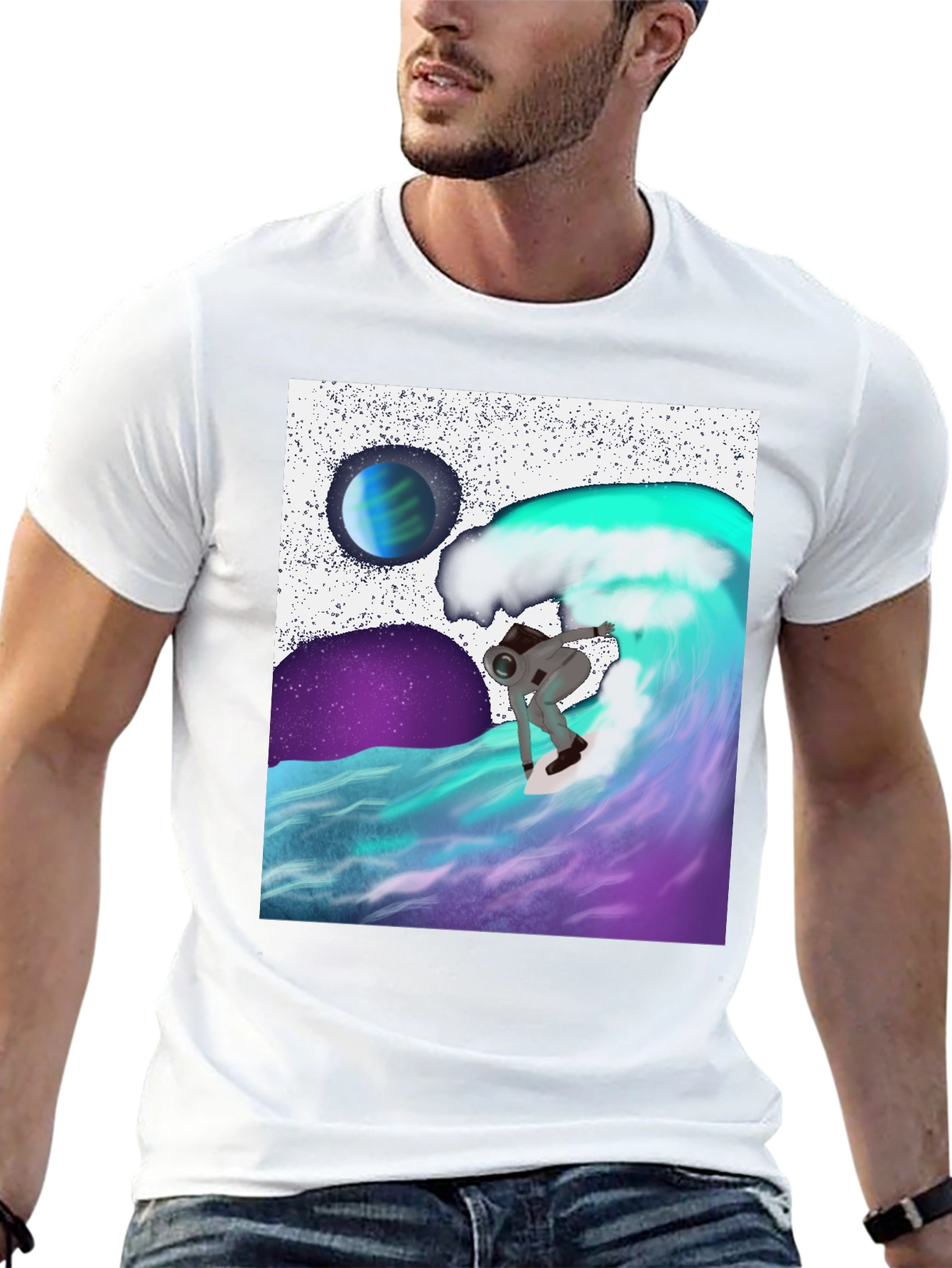 Astronaut Surfing Tee - Space Wave Rider