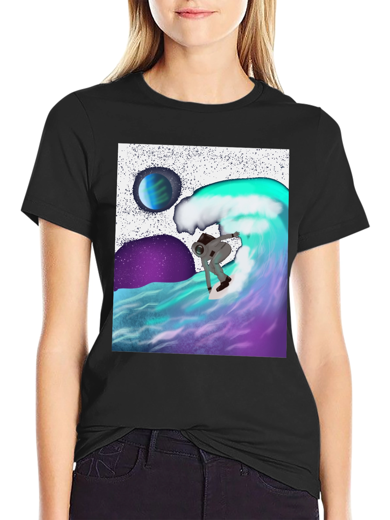 Astronaut Surfing Tee - Space Wave Rider