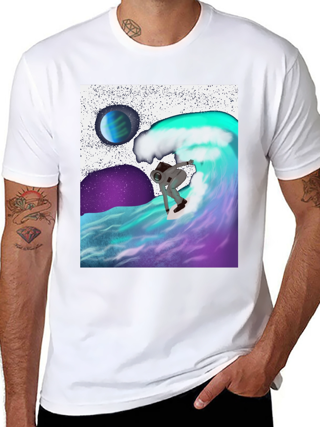 Astronaut Surfing Tee - Space Wave Rider
