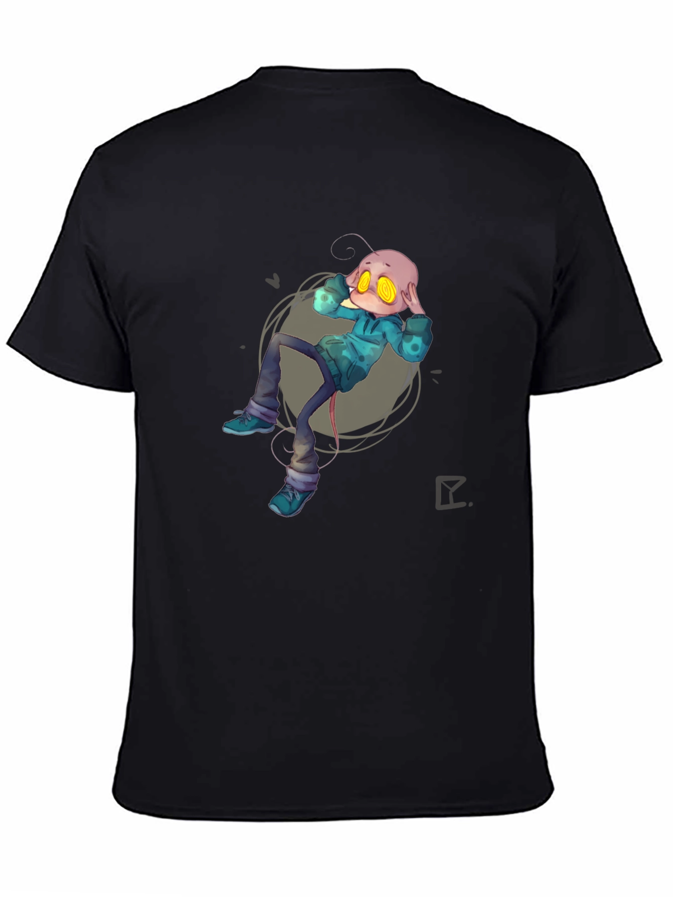 Alien Cartoon Graphic Print Black T-Shirt