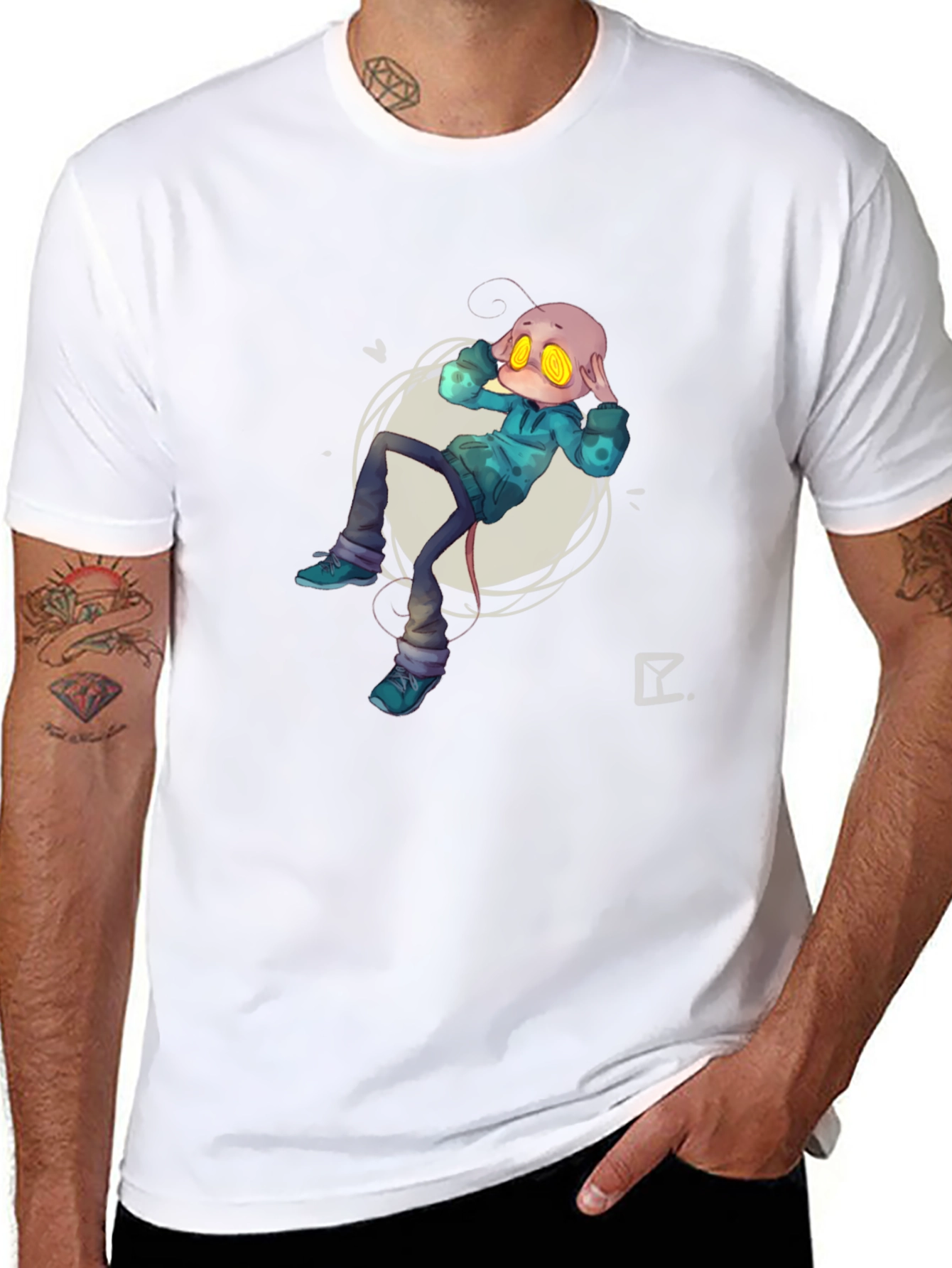 Alien Cartoon Graphic Print Black T-Shirt