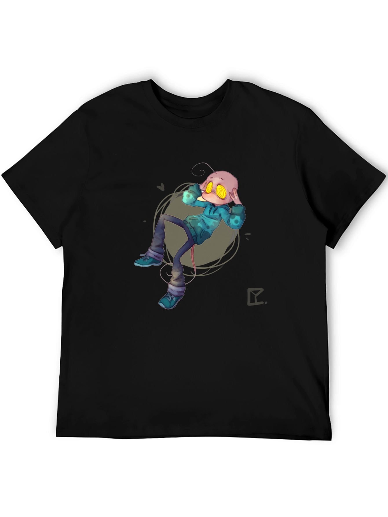 Alien Cartoon Graphic Print Black T-Shirt