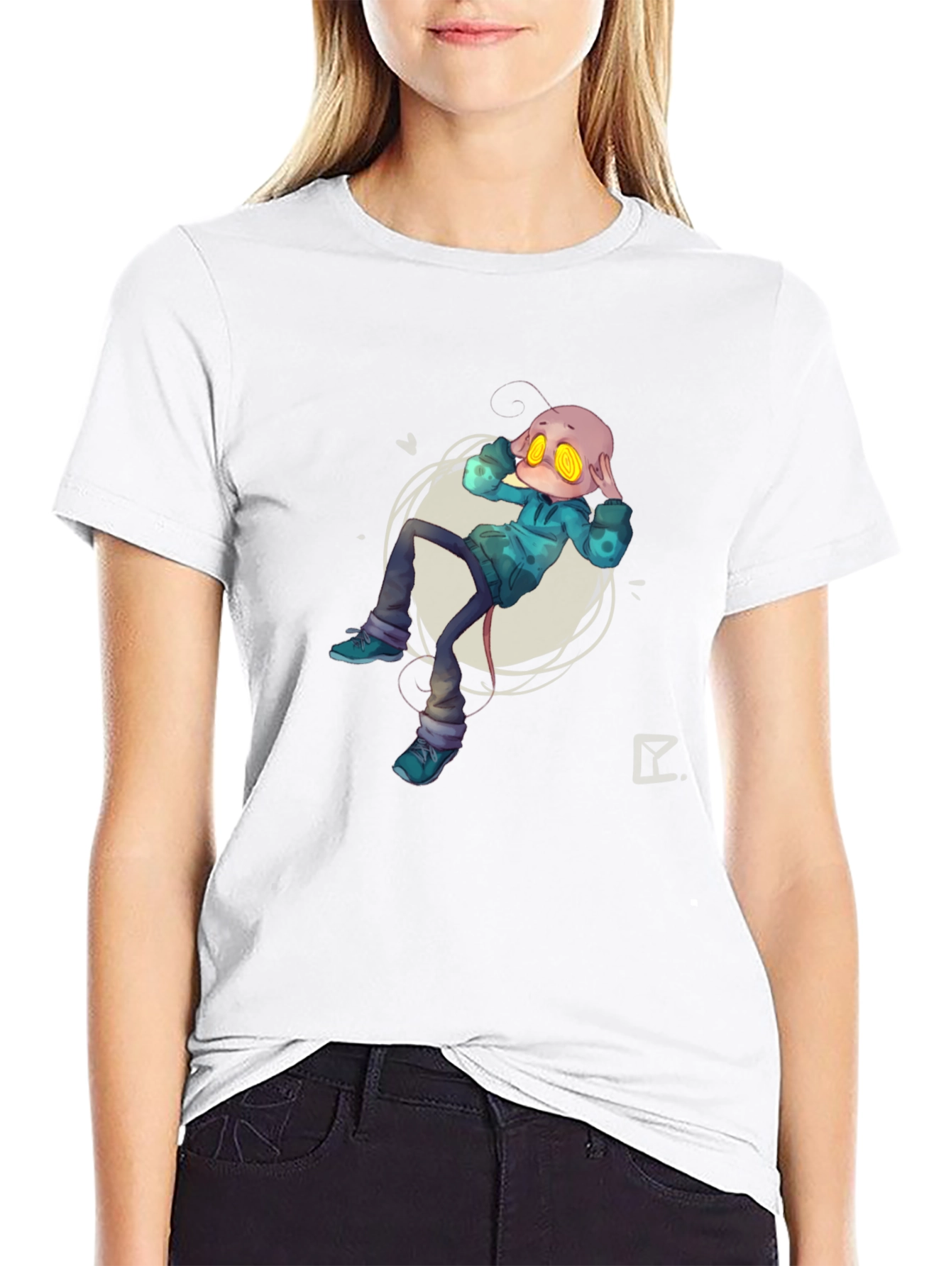 Alien Cartoon Graphic Print Black T-Shirt