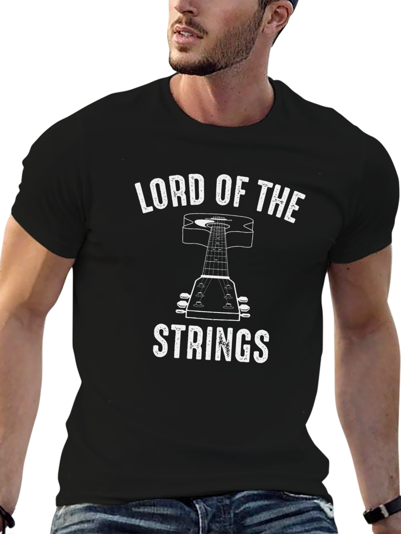 Lord of the Strings Black T-Shirt Guitar Music