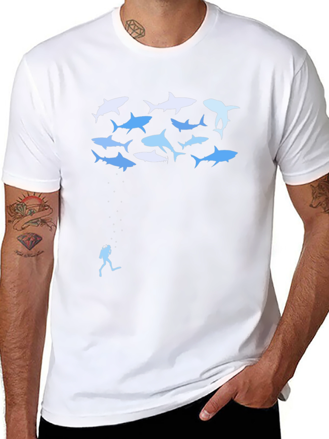 Shark Diver Graphic Tee - Black Cotton T-Shirt