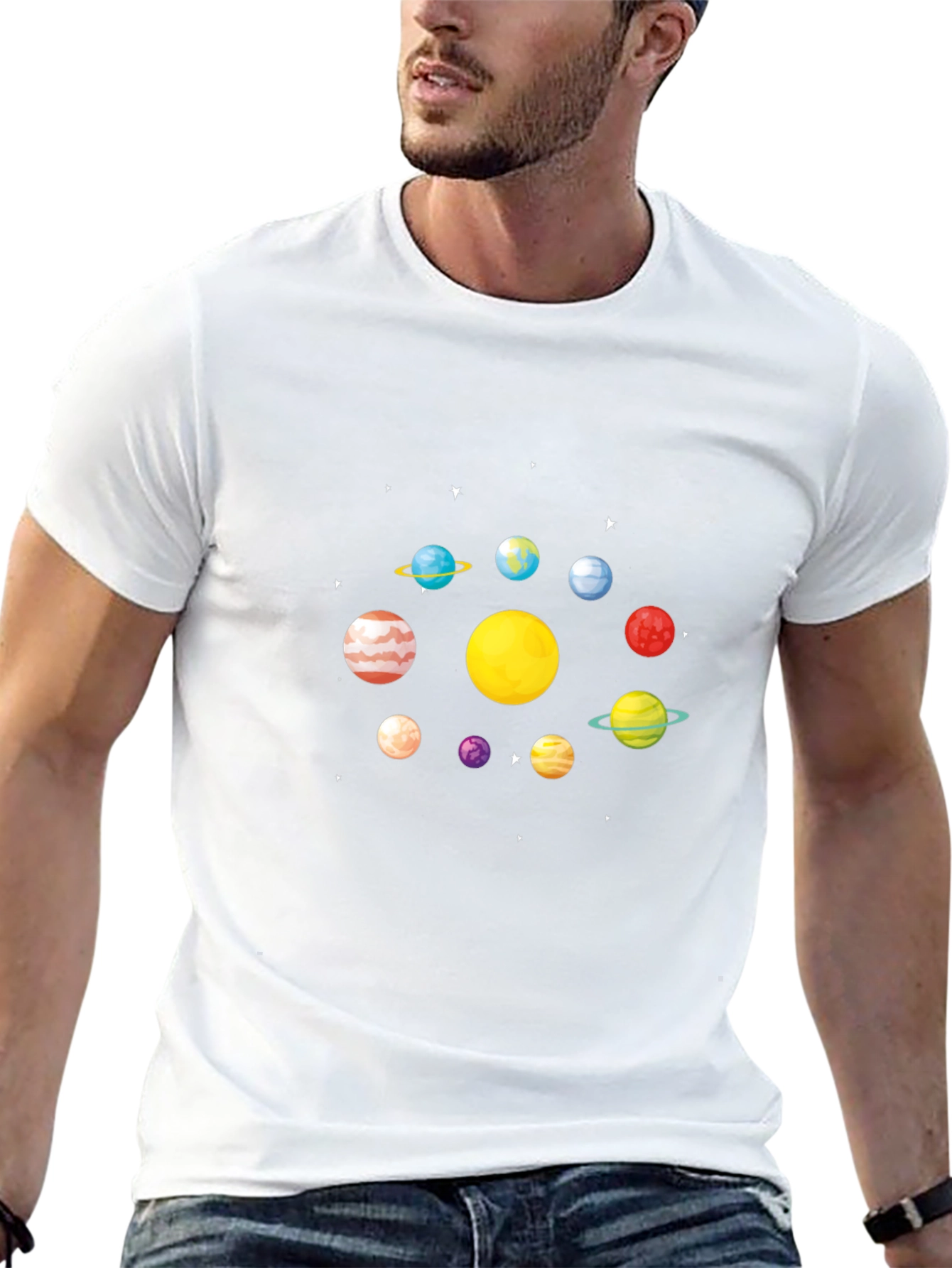 Planets Graphic T-Shirt - Black Casual Style