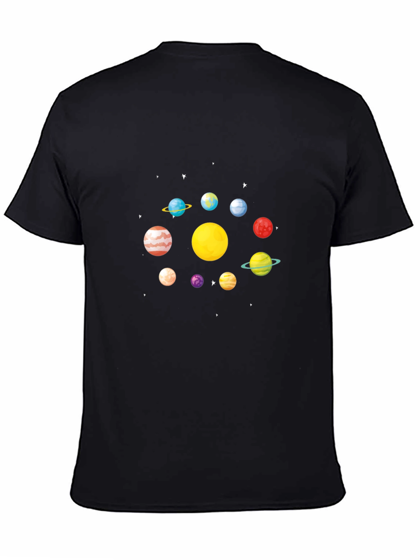 Planets Graphic T-Shirt - Black Casual Style