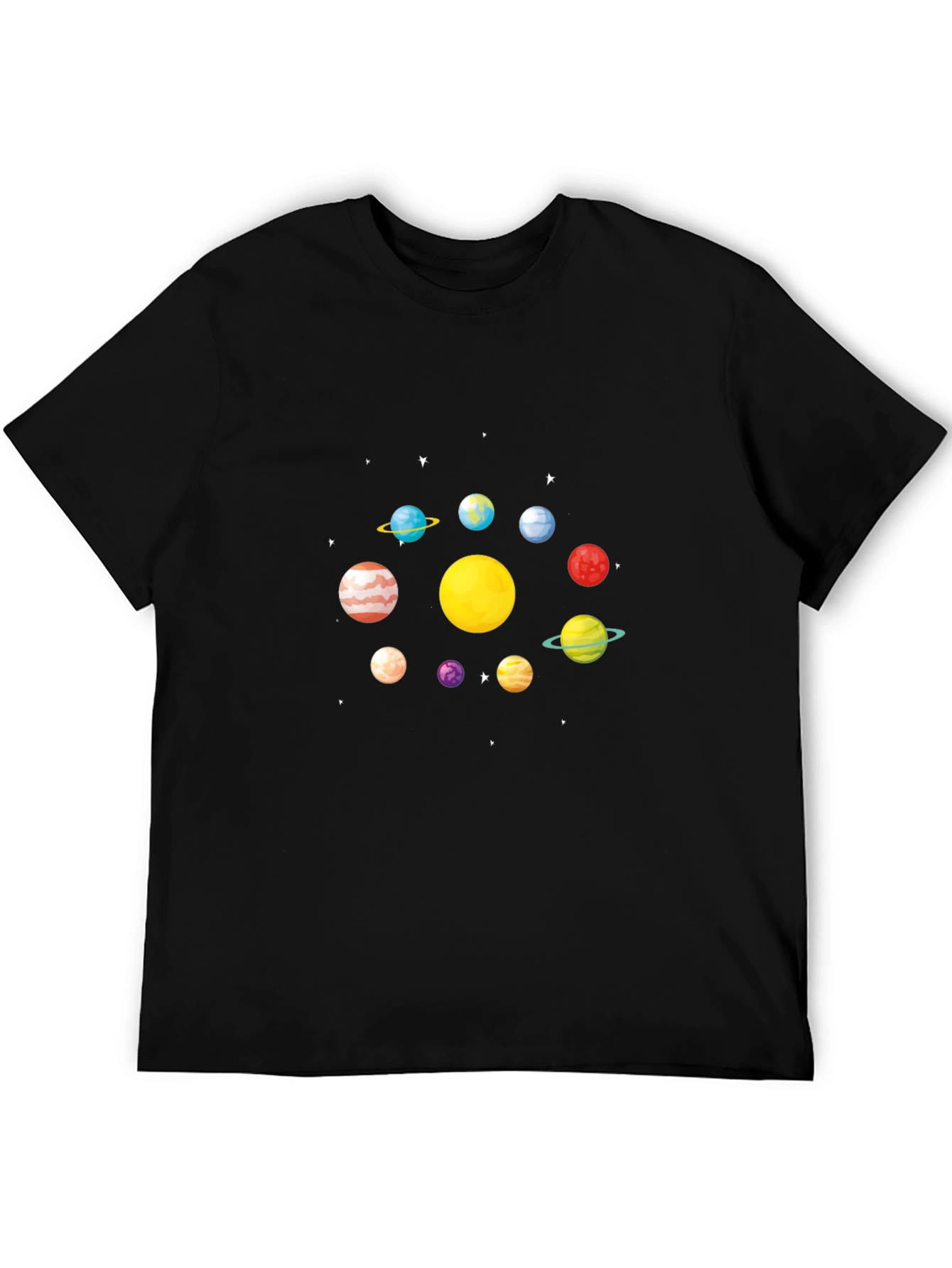 Planets Graphic T-Shirt - Black Casual Style