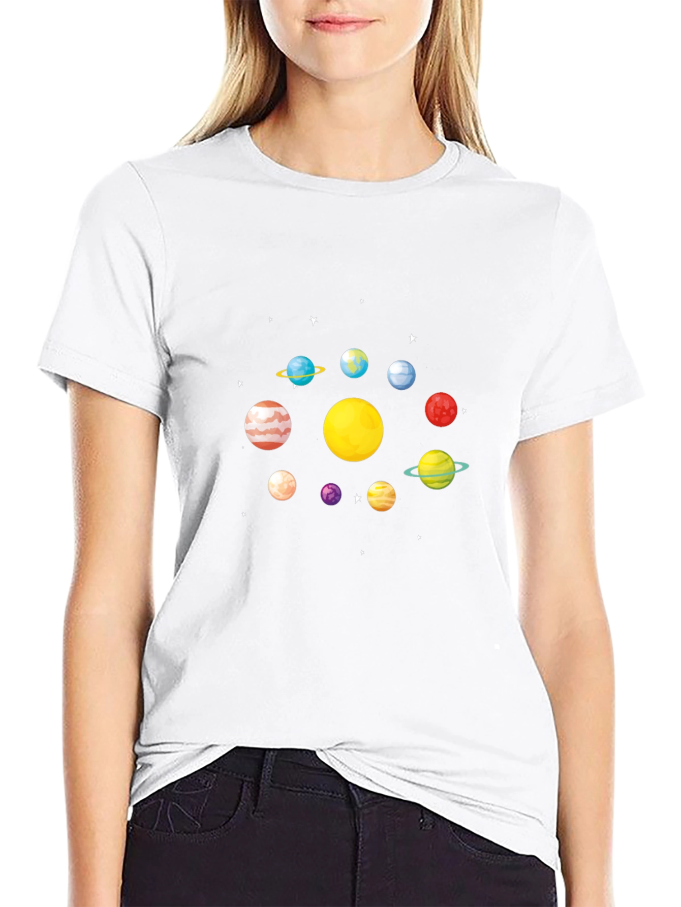 Planets Graphic T-Shirt - Black Casual Style