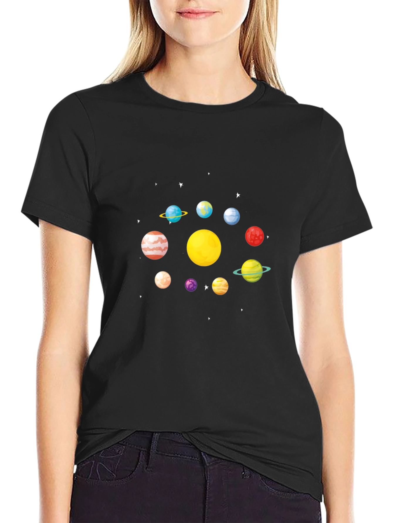 Planets Graphic T-Shirt - Black Casual Style