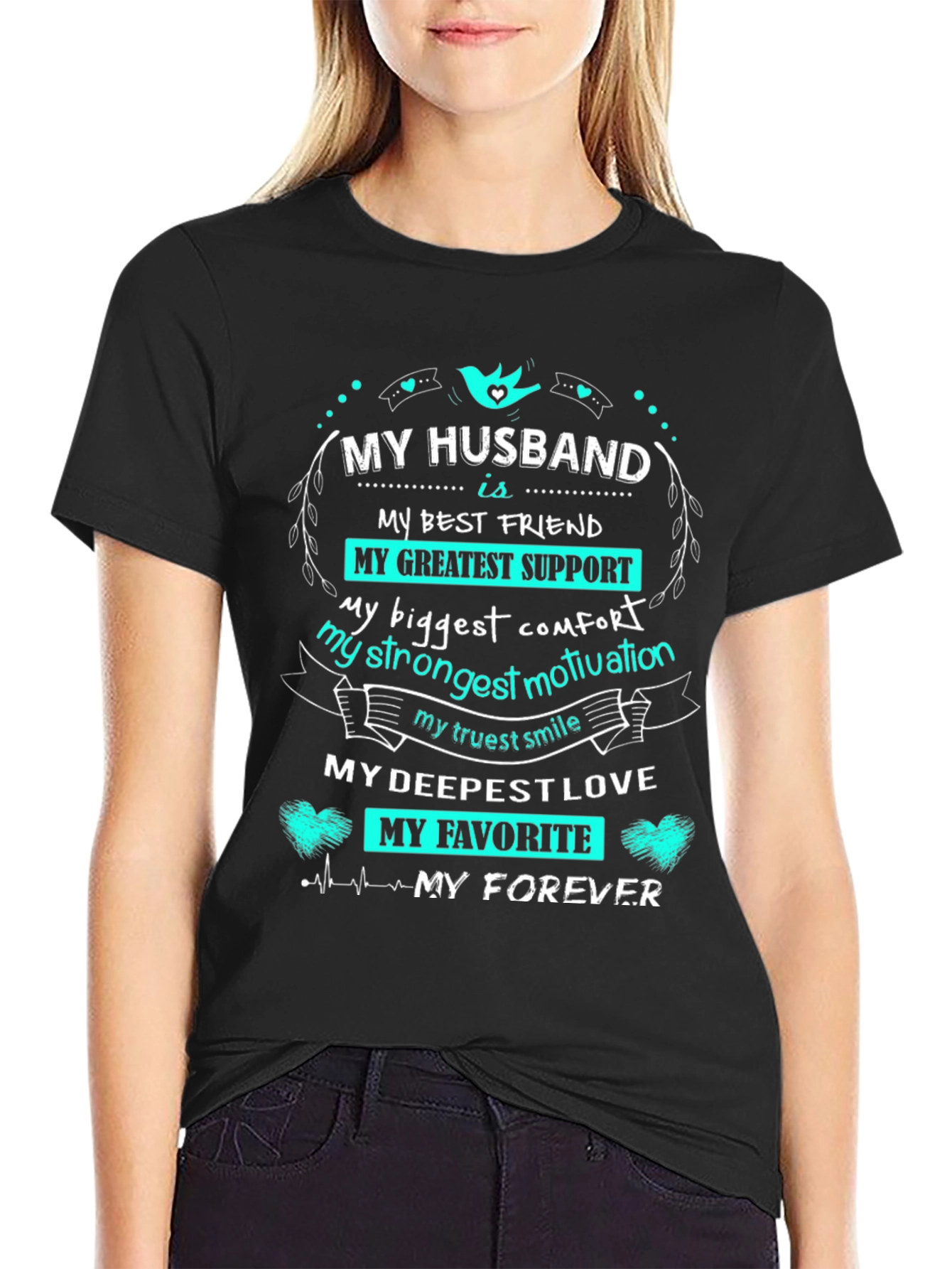 My Husband Is... Graphic Print Black T-Shirt