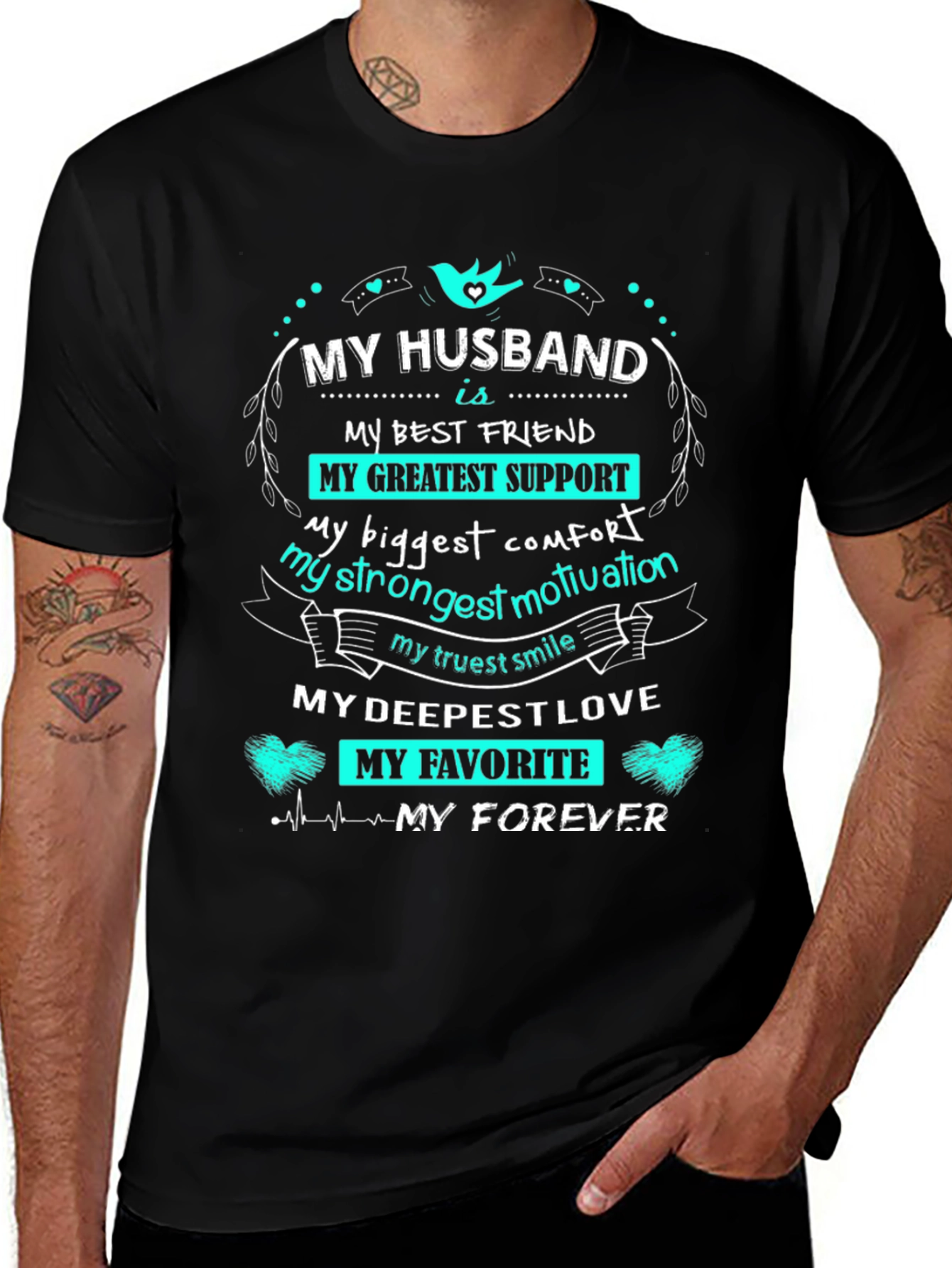 My Husband Is... Graphic Print Black T-Shirt