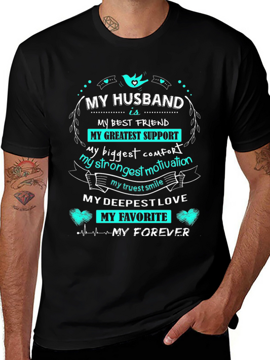 My Husband Is... Graphic Print Black T-Shirt