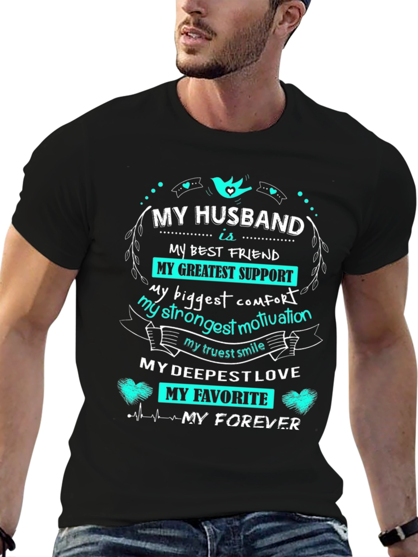 My Husband Is... Graphic Print Black T-Shirt