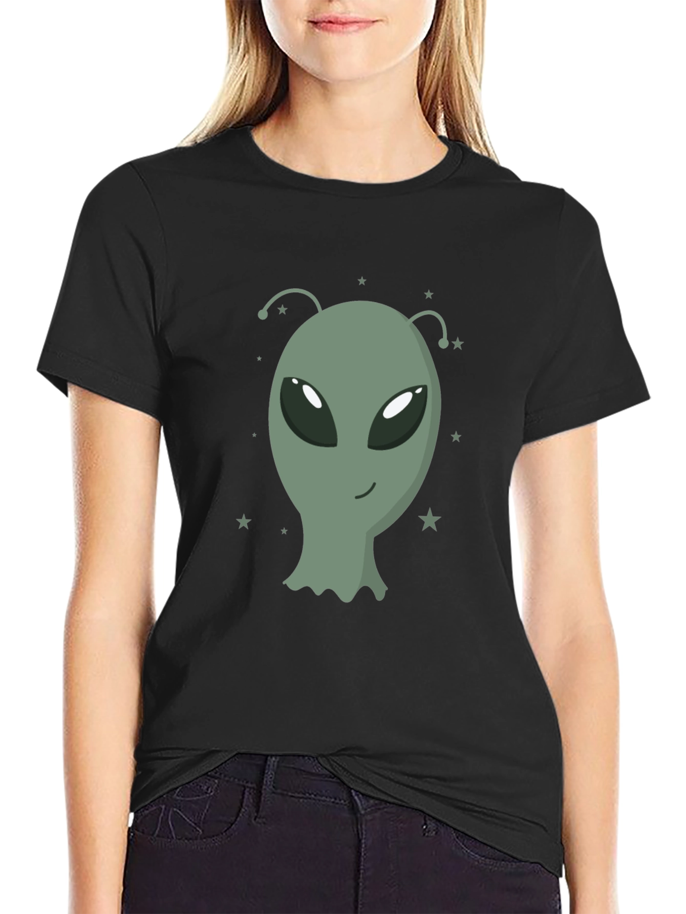 Alien Graphic Tee - Black Cotton T-Shirt