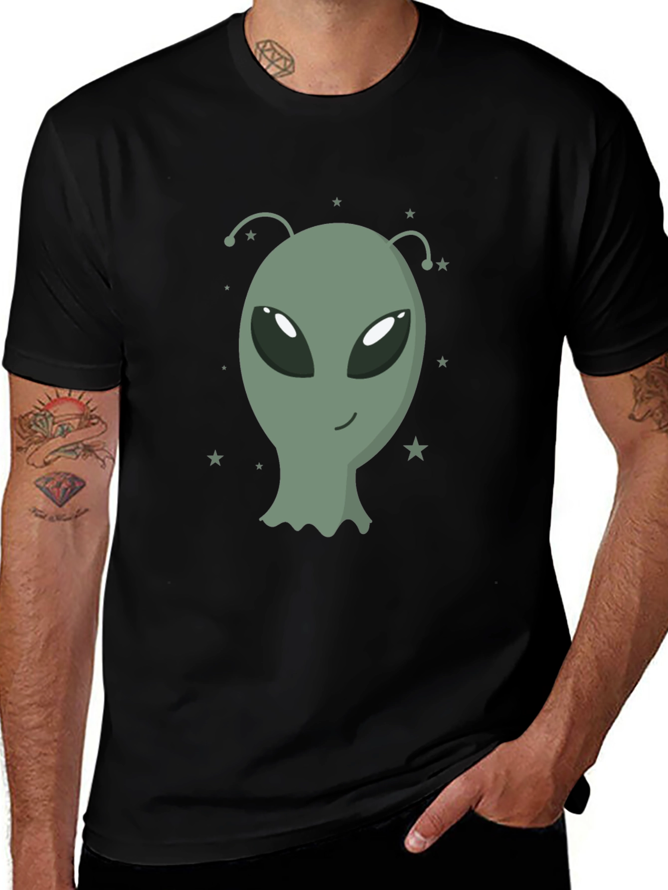 Alien Graphic Tee - Black Cotton T-Shirt