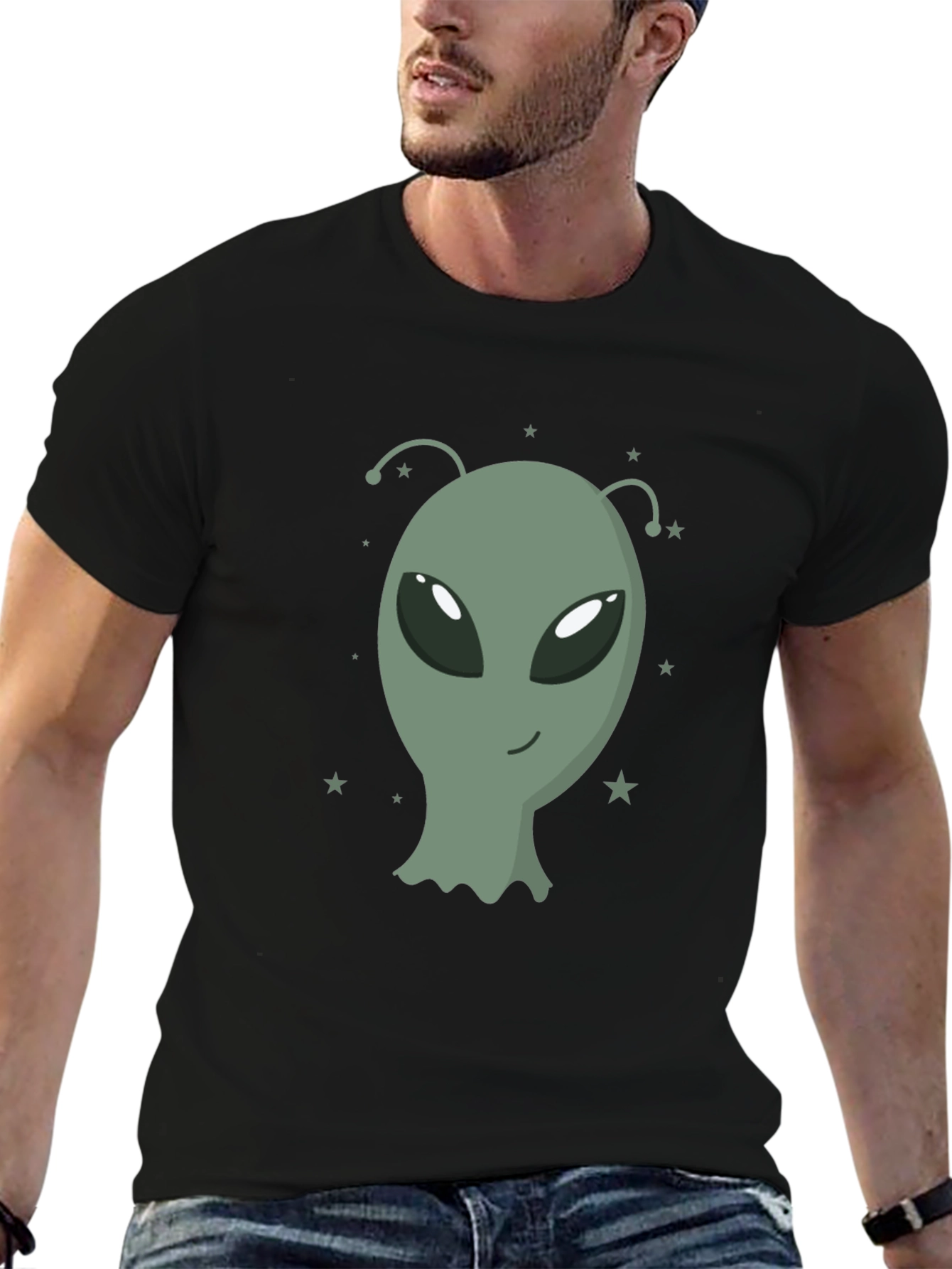 Alien Graphic Tee - Black Cotton T-Shirt