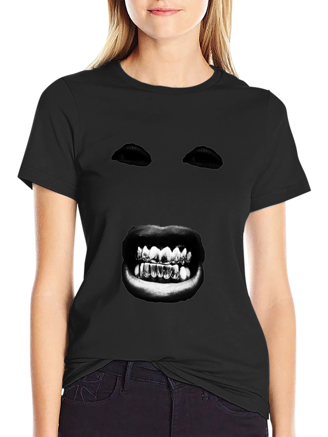 Mysterious Face Graphic T-Shirt - Bold Black Tee