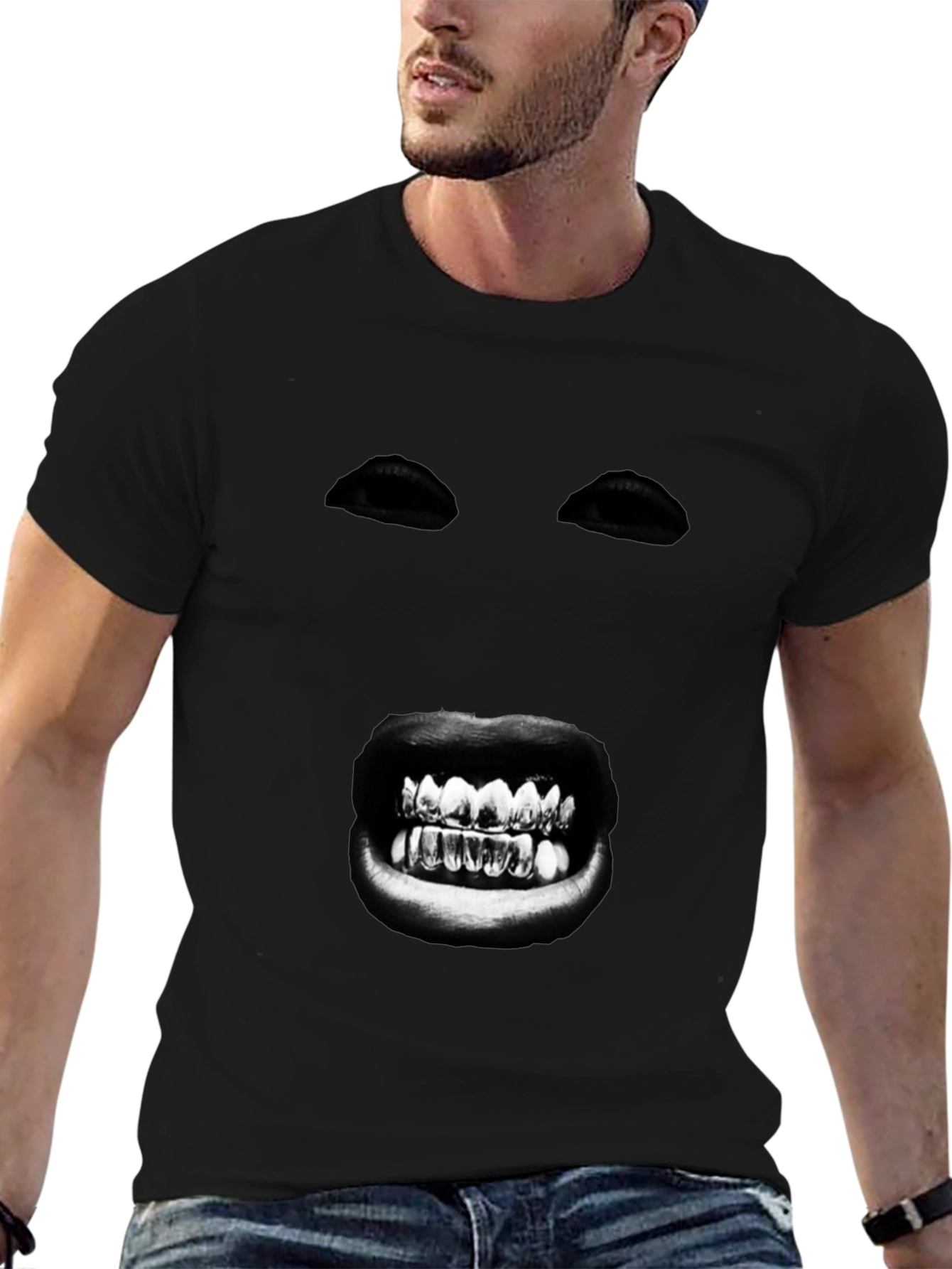 Mysterious Face Graphic T-Shirt - Bold Black Tee