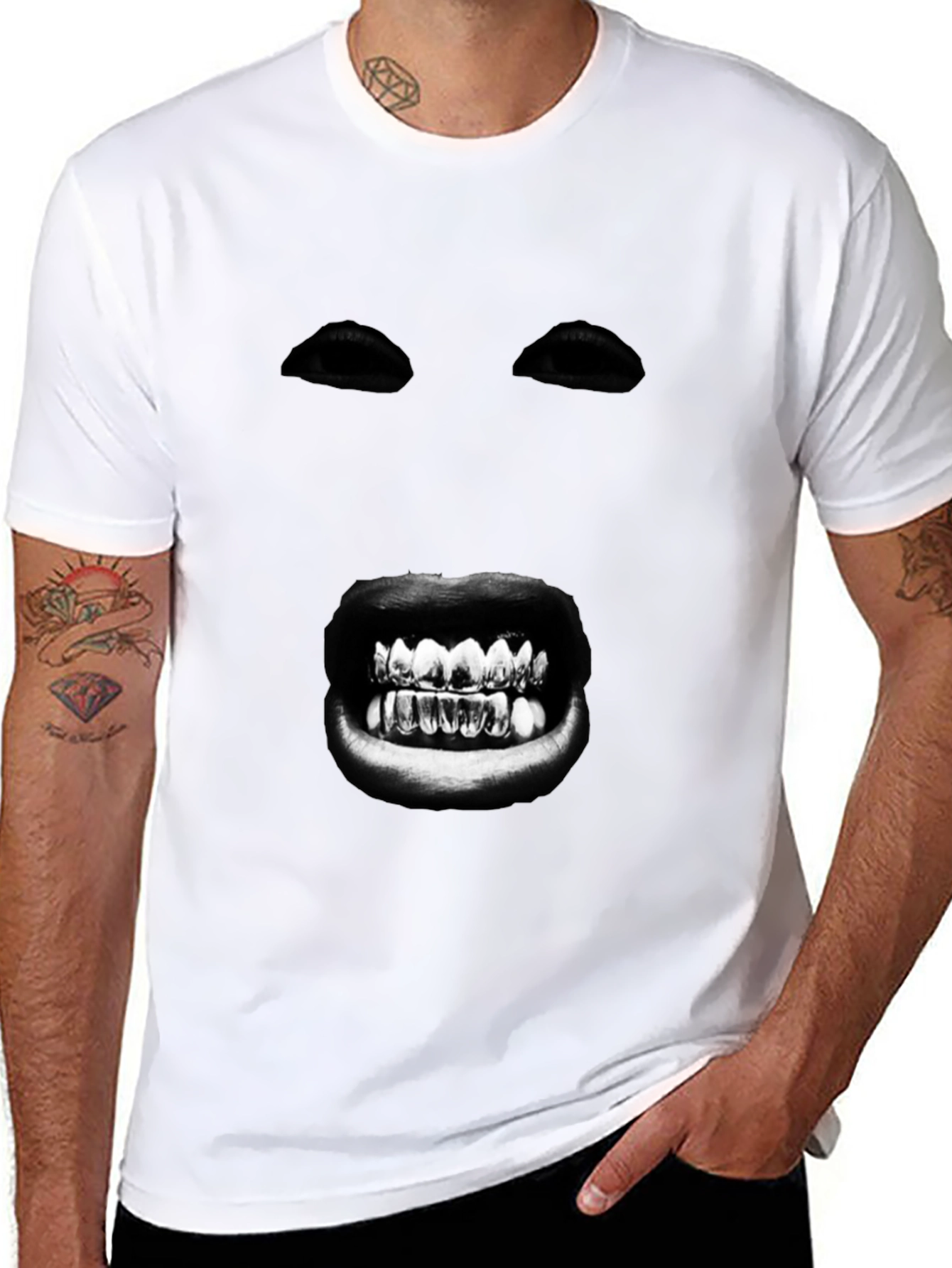 Mysterious Face Graphic T-Shirt - Bold Black Tee