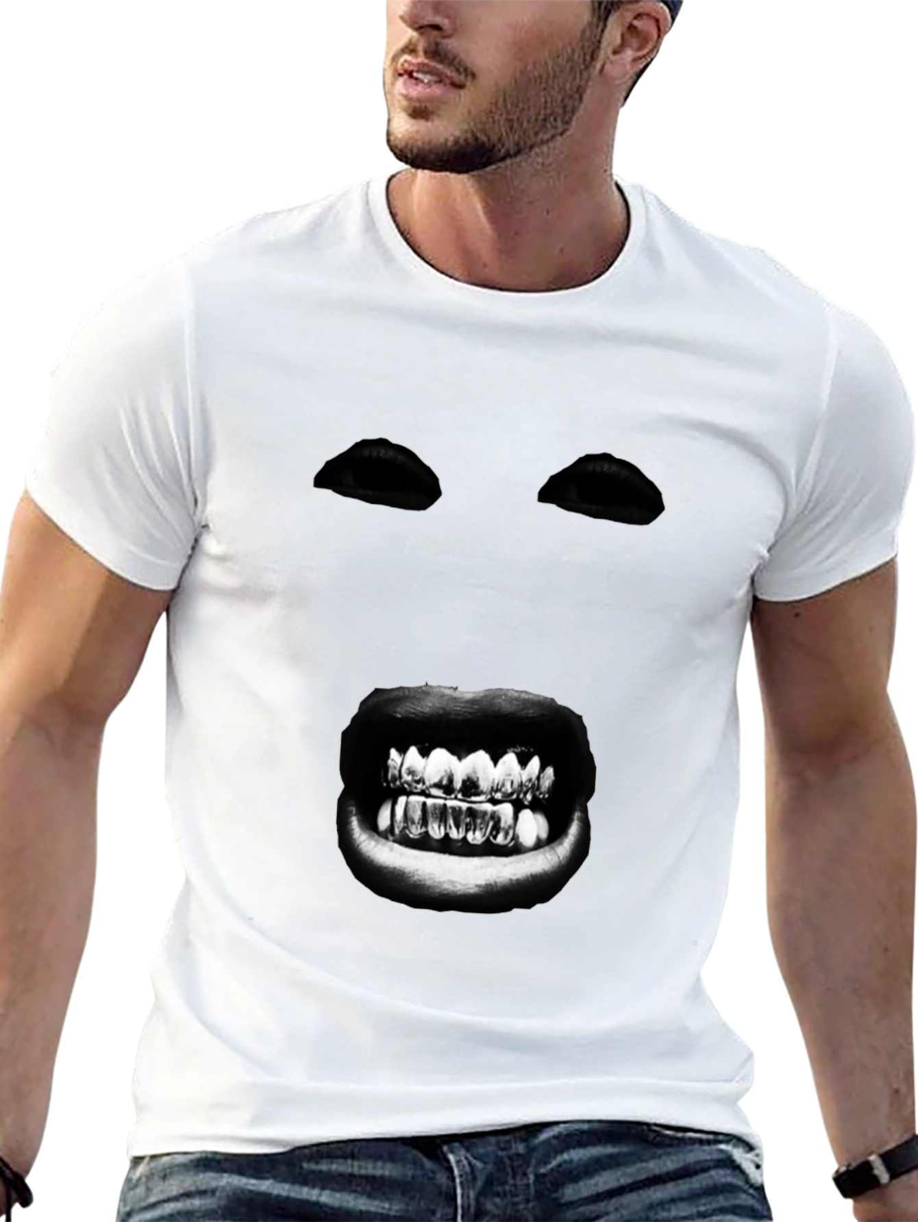 Mysterious Face Graphic T-Shirt - Bold Black Tee