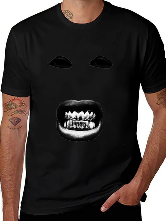 Mysterious Face Graphic T-Shirt - Bold Black Tee