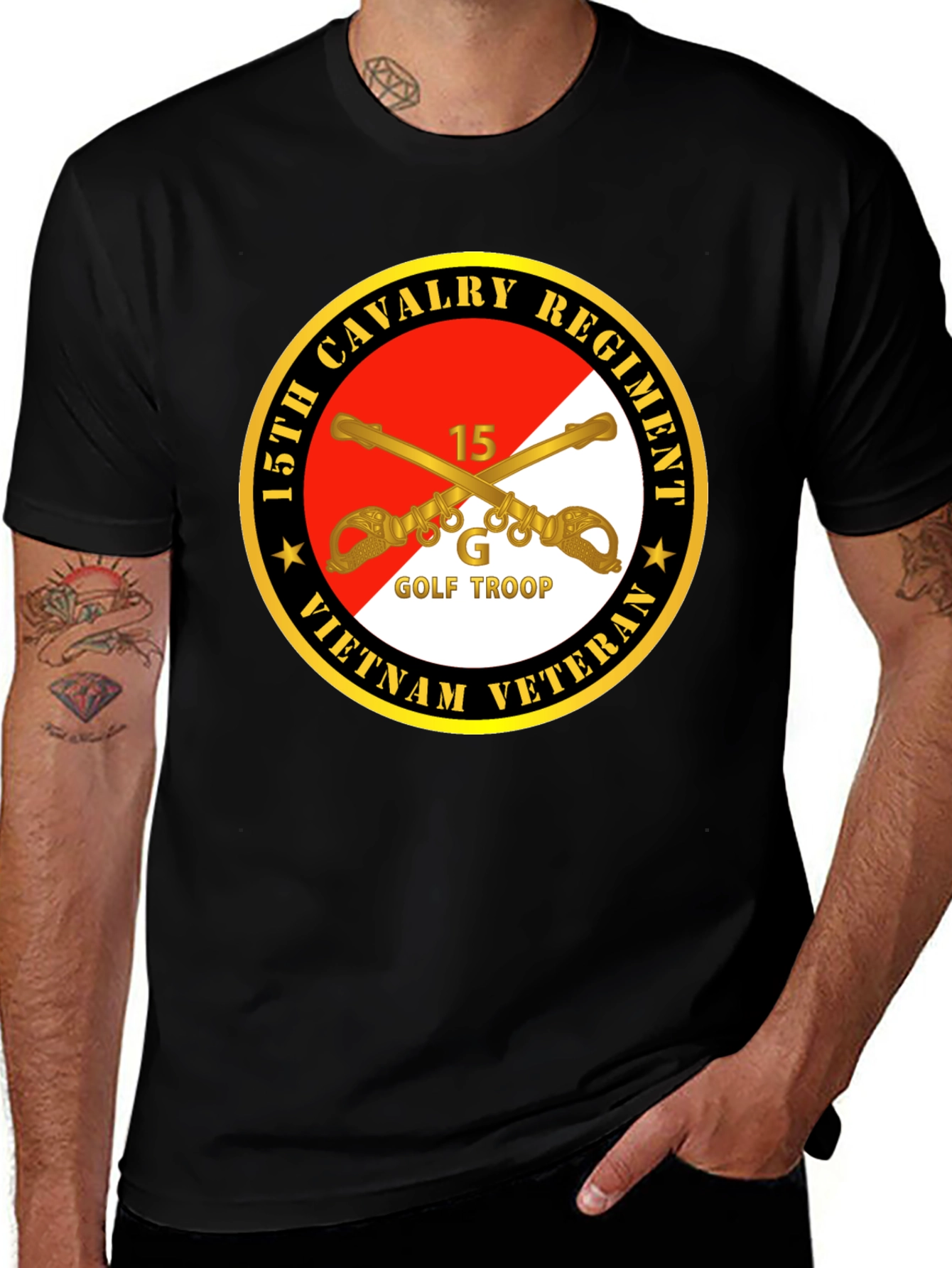 15th Cavalry Regiment Vietnam Veteran Black T-Shirt