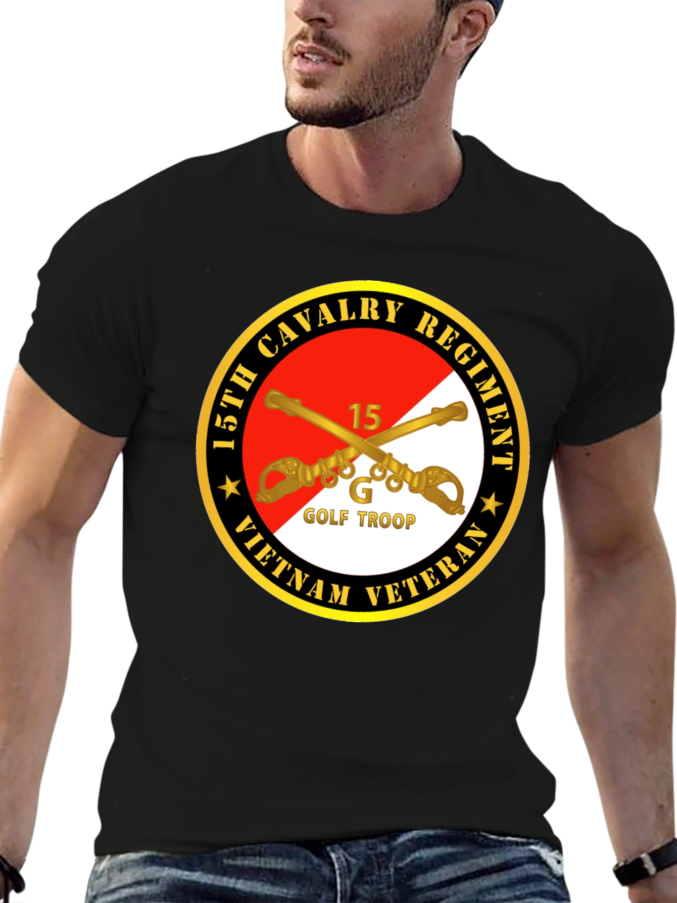 15th Cavalry Regiment Vietnam Veteran Black T-Shirt