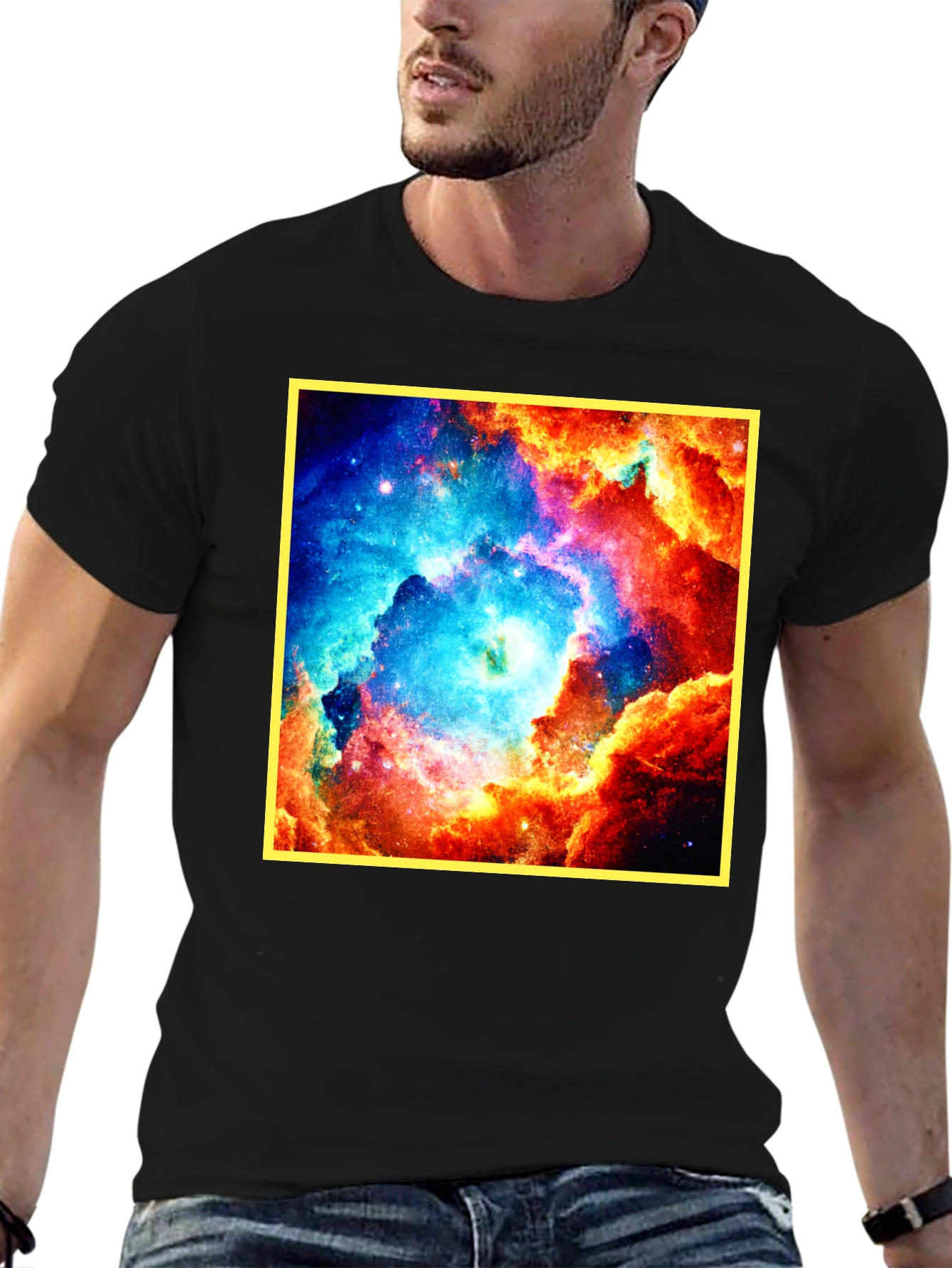 Nebula Galaxy Print Black T-Shirt