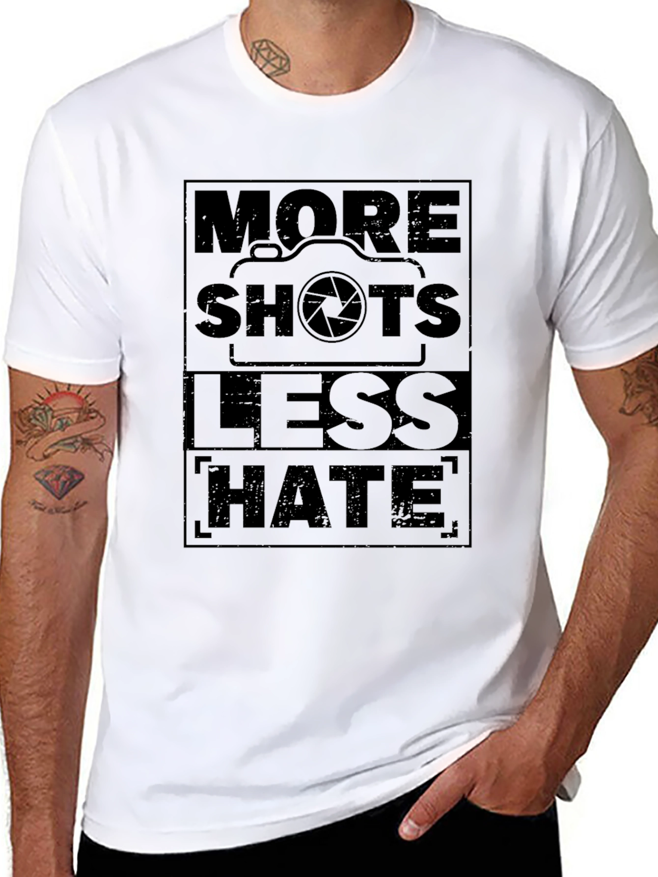 More Shots Less Hate Black Graphic T-Shirt