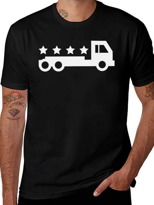 Trucker Tee - Black Cotton Truck & Stars Graphic T-Shirt