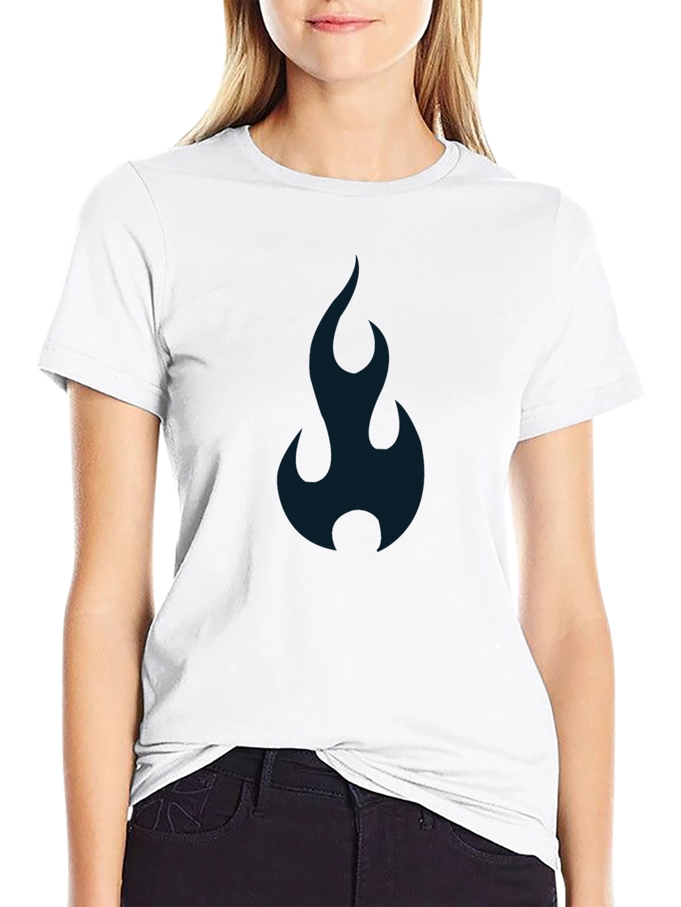 Mens Black T-shirt with Abstract Blue Flame Design