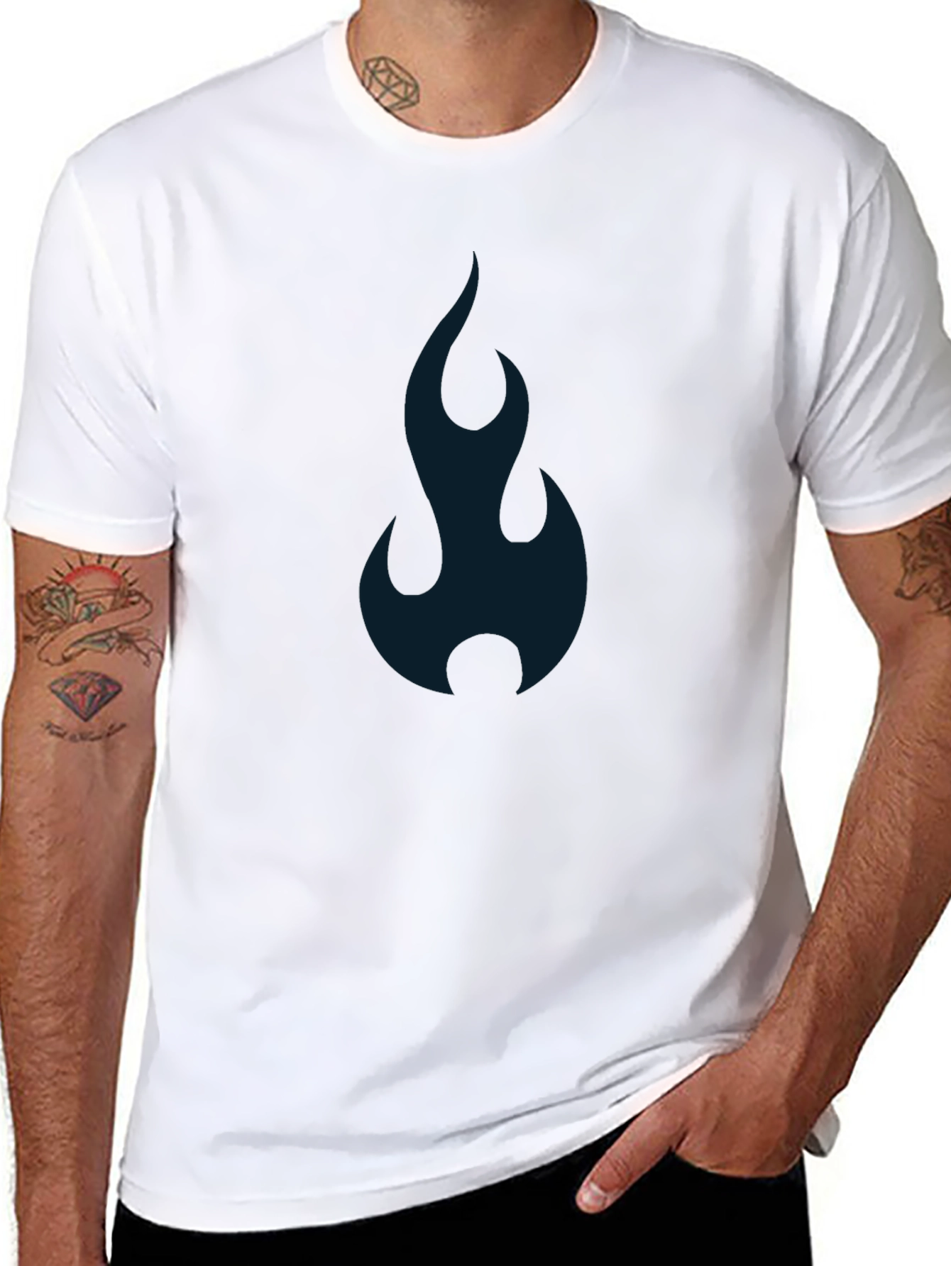 Mens Black T-shirt with Abstract Blue Flame Design