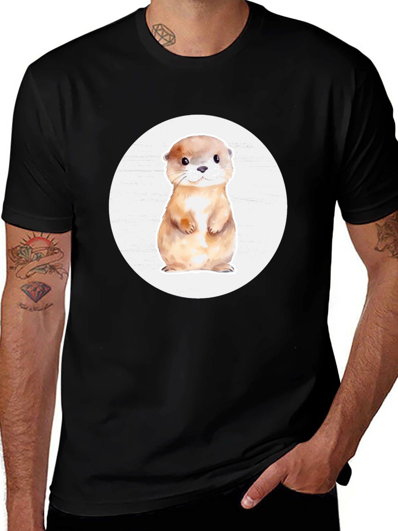 Cute Otter Graphic T-Shirt - Black