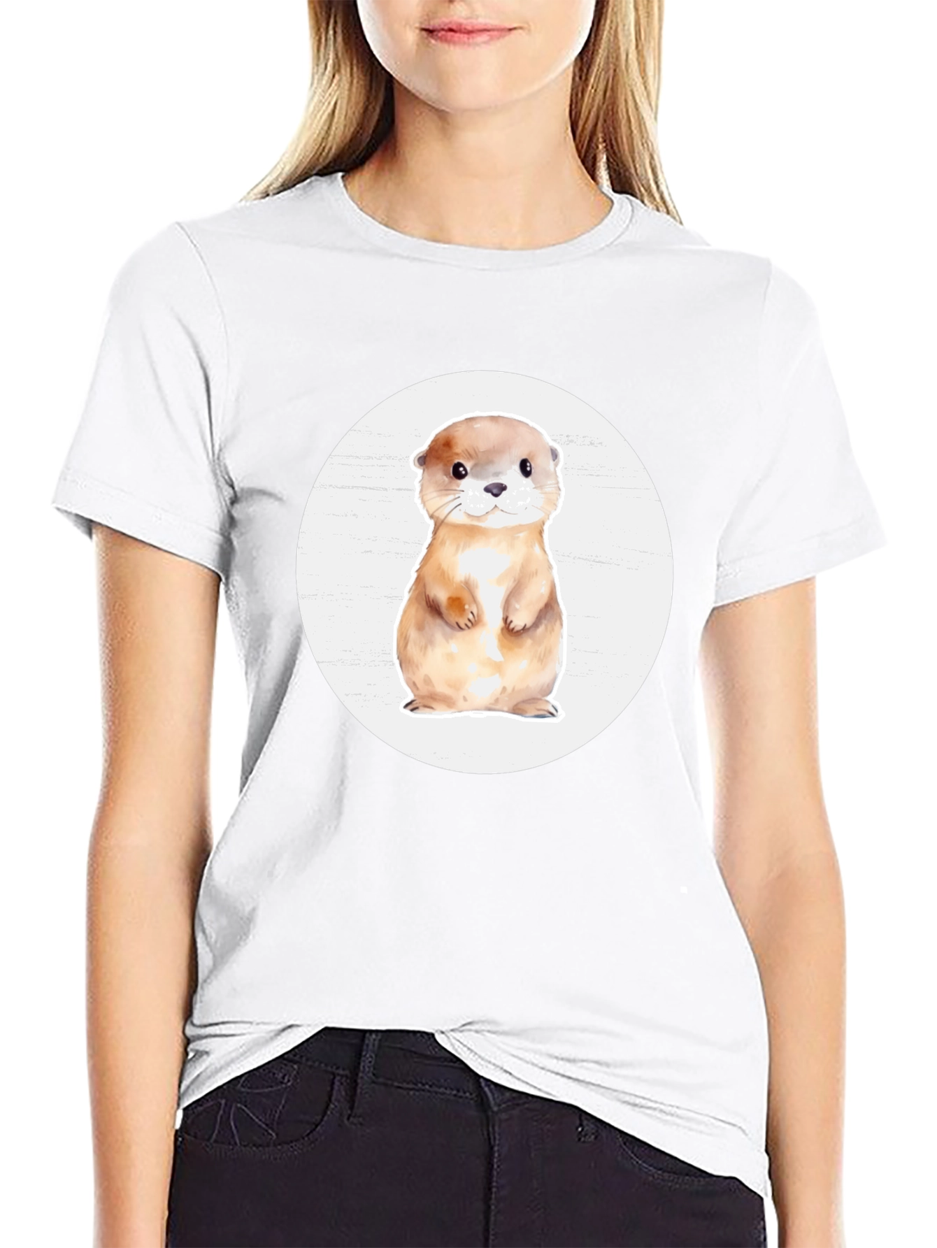Cute Otter Graphic T-Shirt - Black