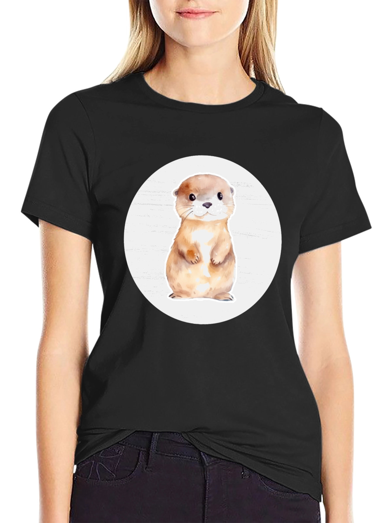 Cute Otter Graphic T-Shirt - Black