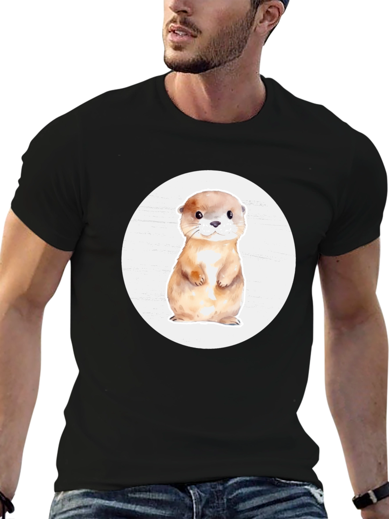 Cute Otter Graphic T-Shirt - Black