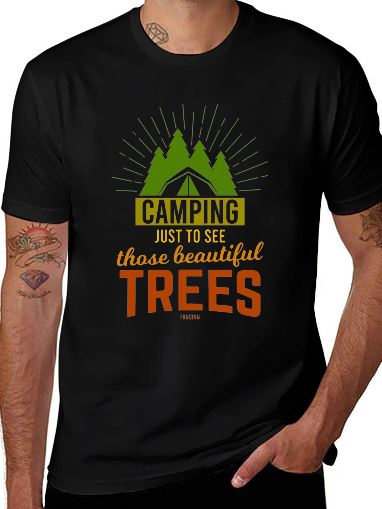 Camping Trees Graphic Tee - Outdoor Adventure Shirt