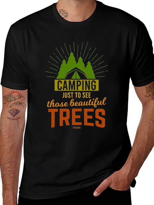 Camping Trees Graphic Tee - Outdoor Adventure Shirt