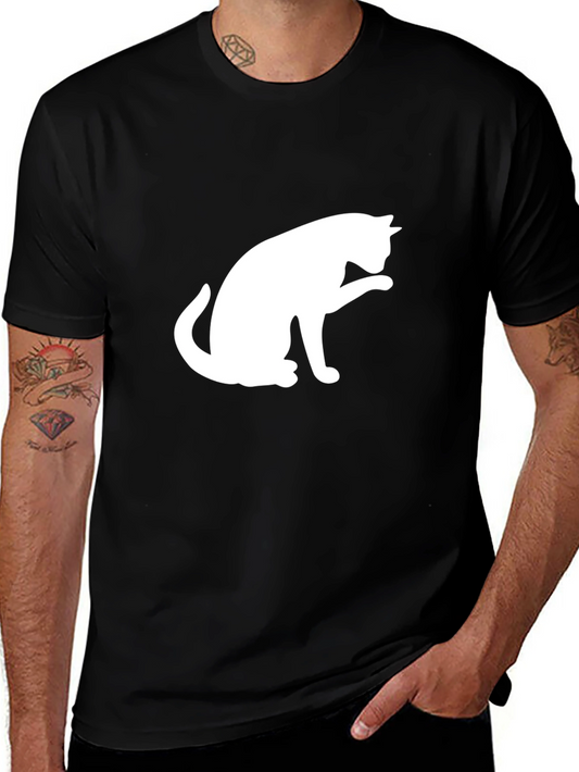Cat Licking Paw Graphic Tee - Black Cotton Comfort