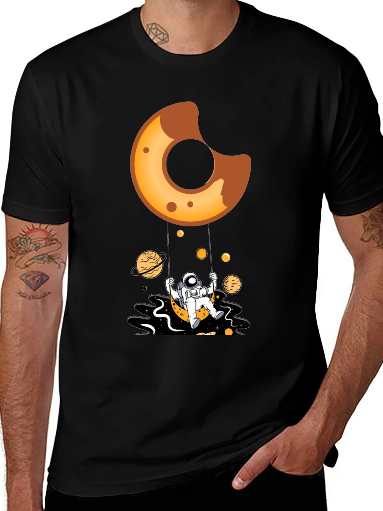 Astronaut Donut Swing Black T-Shirt