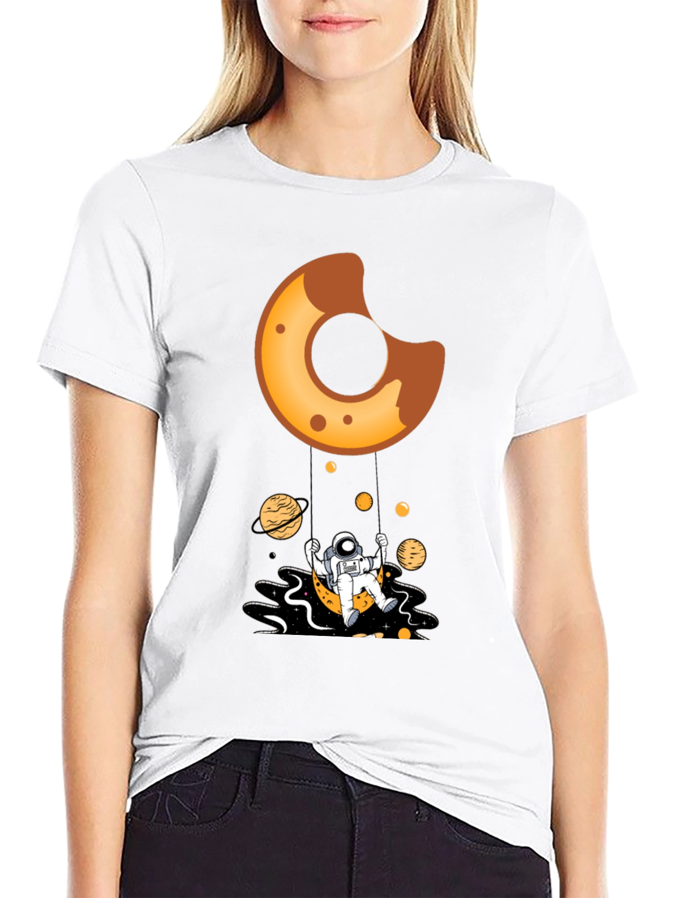 Astronaut Donut Swing Black T-Shirt