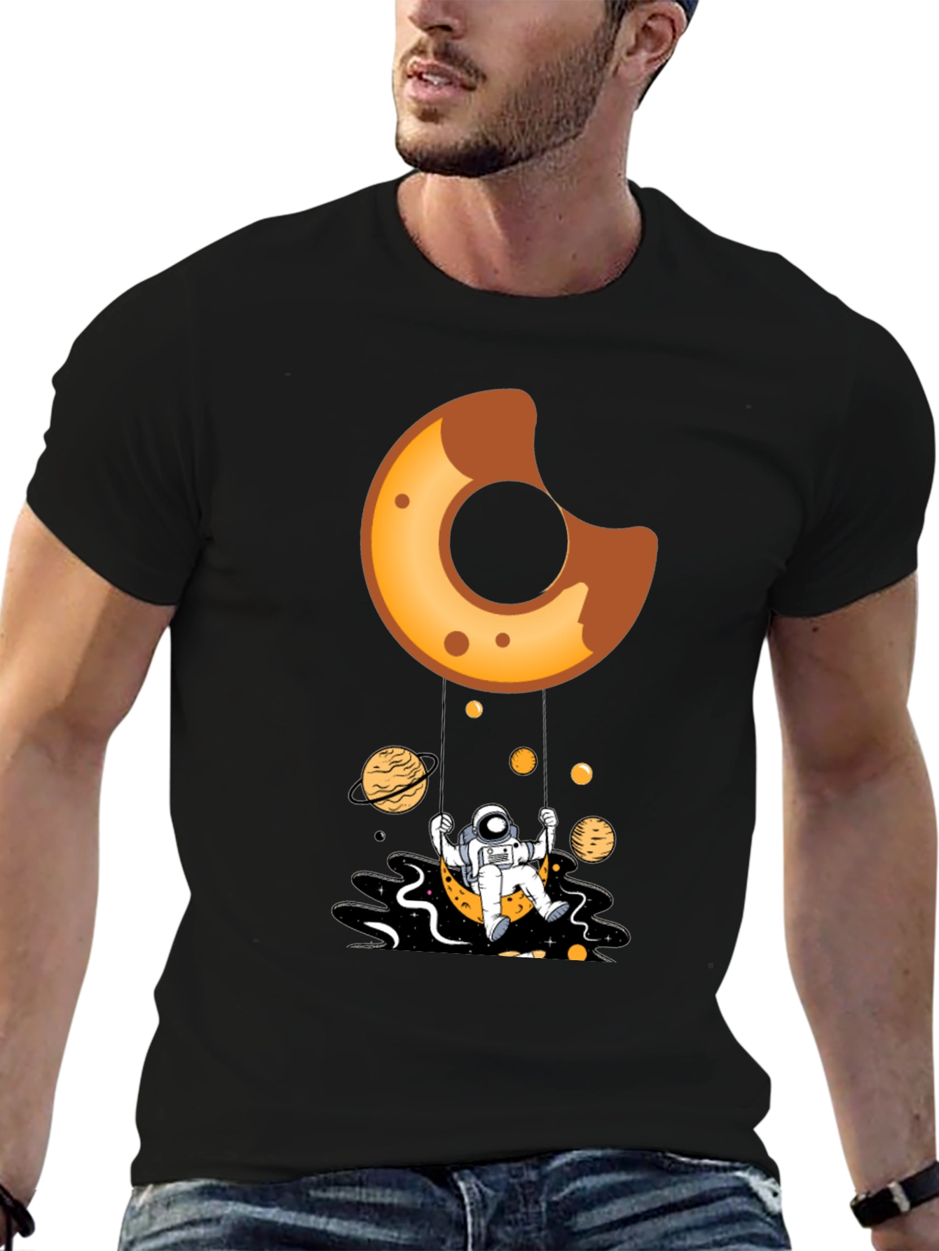 Astronaut Donut Swing Black T-Shirt