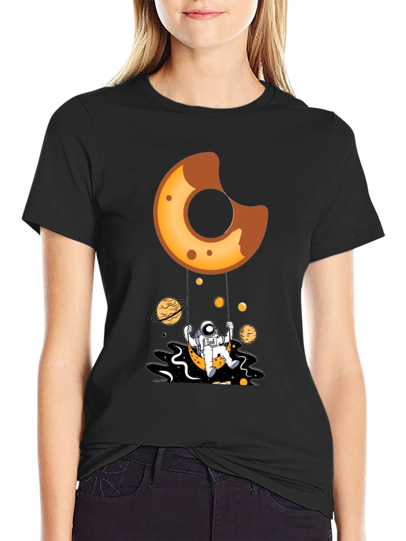 Astronaut Donut Swing Black T-Shirt